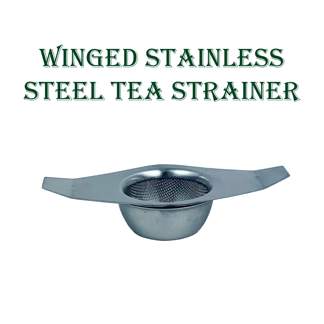 Winged Stainless Steel Tea Strainer with Drip Bowl